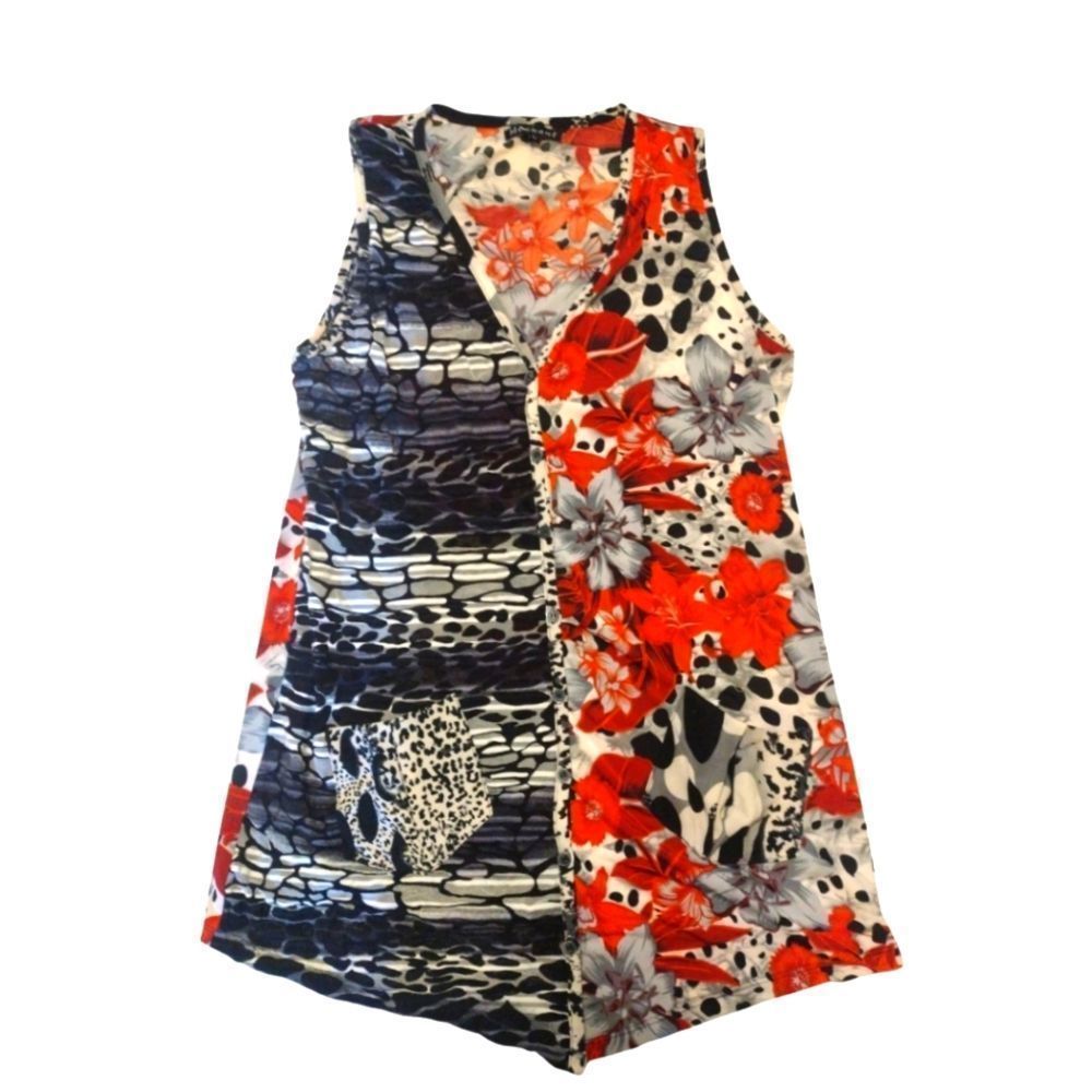 Merchant Tunic High Low Sleeveless Floral Red & Black Size Large
